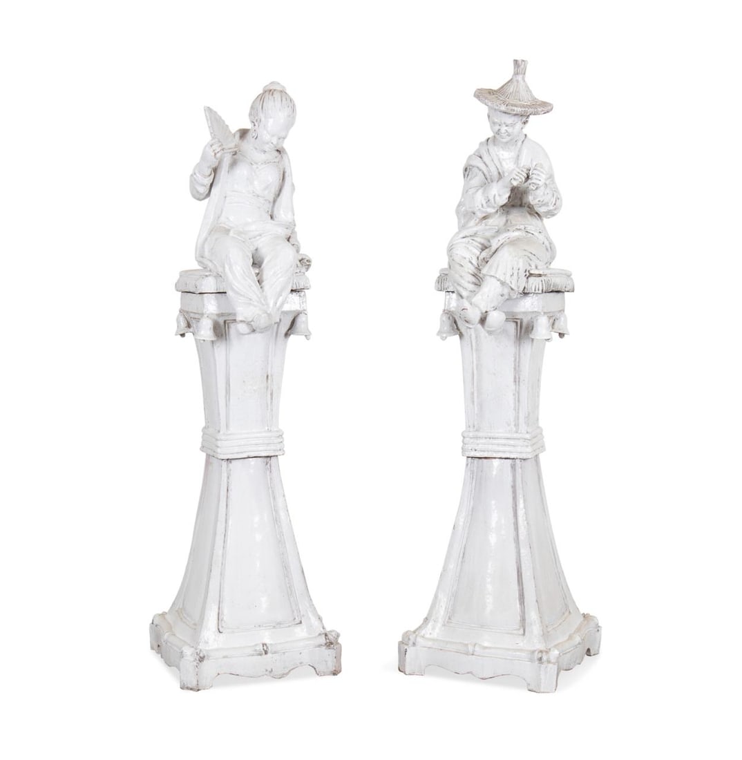 PAIR OF LARGE CHINOISERIE FIGURES ON PEDESTALS (1 of 7)