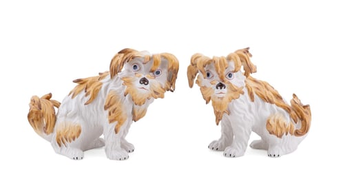 PAIR, MOTTAHEDEH PORCELAIN TERRIER DOG FIGURINES