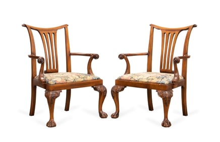 PAIR, BAKER GEORGIAN STYLE OVERSIZED ARMCHAIRS