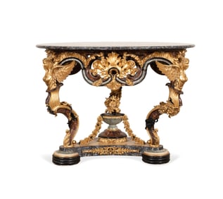 BAROQUE STYLE PARCEL GILT PIETRA DURA CENTER TABLE