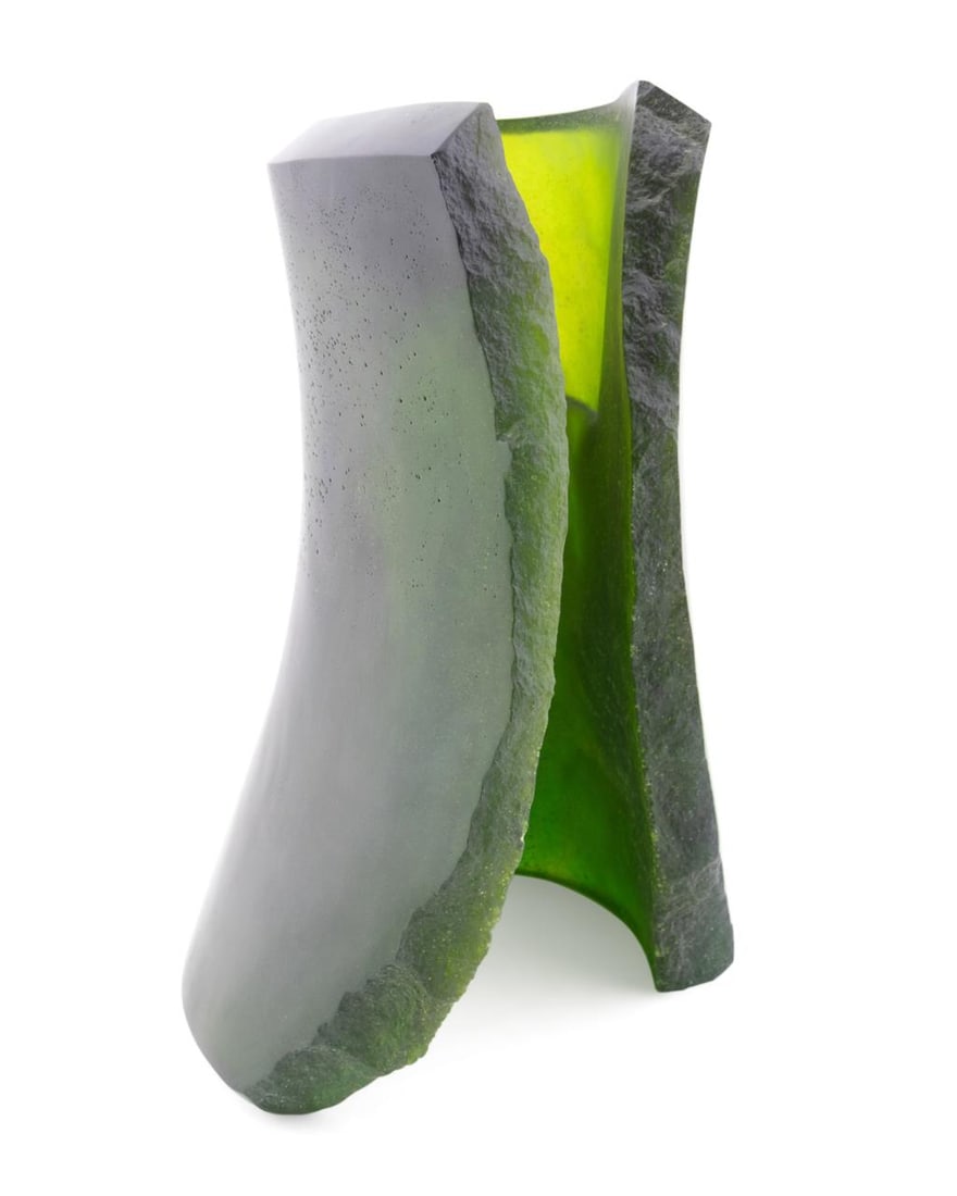 ERIC THERET FOR DAUM PATE-DE-VERRE DAIICHI VASE: Eric Théret (French, born 1958), for Daum (French, founded 1878). One piece green Pate-de-Verre, Daiichi vase, edition of 400, appropriately signed. Provenance: Private Collection, Johns Creek, GA.h.