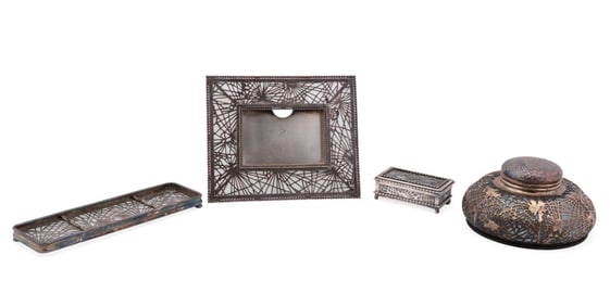 4PC TIFFANY STUDIOS PINE NEEDLE DESK SET