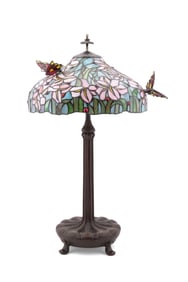 TIFFANY STUDIOS BRONZE LAMP BASE & NEWER SHADE