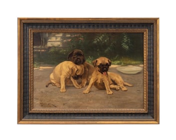 JOHN HENRY DOLPH, THREE PUPPIES, OIL ON CANVAS