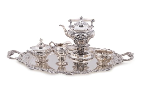 SIX PIECE GORHAM STERLING TEA SERVICE WITH TRAY