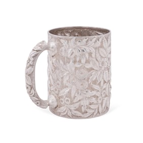DOMINICK & HAFF STERLING SILVER REPOUSSE MUG, 1885