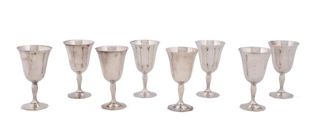 SET OF 8 WALLACE 'ANTIQUE' STERLING WATER GOBLETS