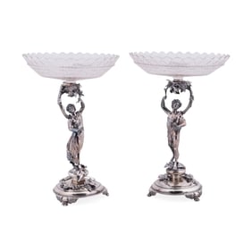 PAIR OF VICTORIAN STERLING AND GLASS TAZZAS, 1872