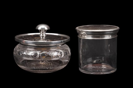 TWO SHELL & STERLING MOUNTED VANITY JARS