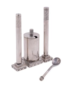 JENSEN STERLING MUSTARD POT AND SALT & PEPPER