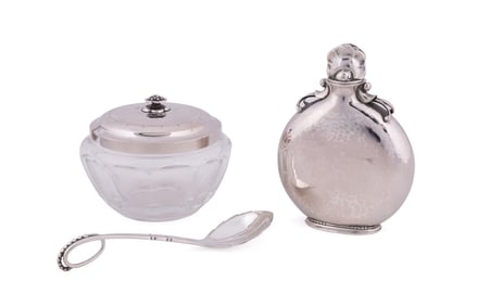 GEORG JENSEN STERLING PERFUME & CRYSTAL JAM POT