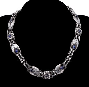 GEORG JENSEN SYN. SAPPHIRE STERLING FOLIATE NECKLACE