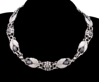 GEORG JENSEN HEMATITE 830 SILVER FOLIATE NECKLACE