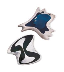 2 HENNING KOPPEL FOR GEORG JENSEN ENAMEL BROOCHES
