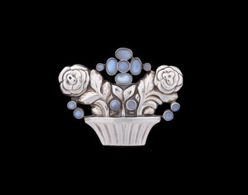 GEORG JENSEN MOONSTONE FLORAL STERLING BROOCH