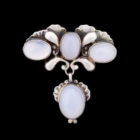 GEORG JENSEN ART NOUVEAU MOONSTONE STERLING PIN