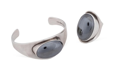 BENT KNUDSEN DANISH HEMATITE STERLING JEWELRY SET