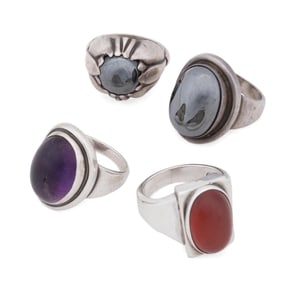 FOUR GEORG JENSEN STERLING AND GEMSTONE RINGS