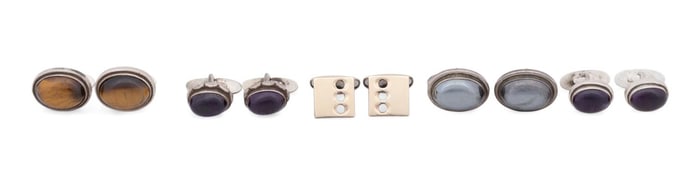 5 PAIRS, G. JENSEN & VIIKINNIEMI SILVER CUFFLINKS