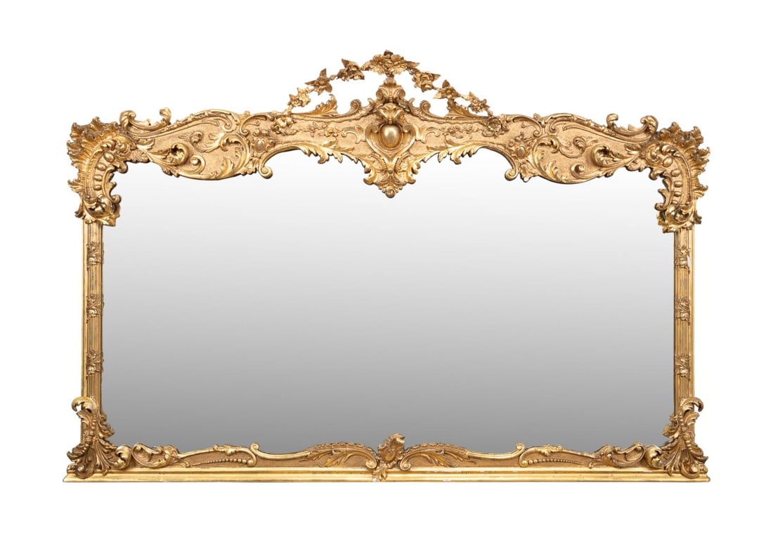 19TH C. ROCOCO REVIVAL GILTWOOD OVERMANTEL MIRROR (1 of 3)