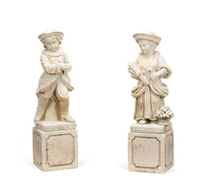 SUMMER & WINTER CAST STONE FIGURES ON PEDESTALS