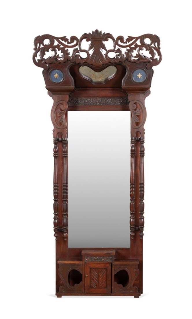 VICTORIAN STYLE MAHOGANY STAINED HALL MIRROR (1 of 6)