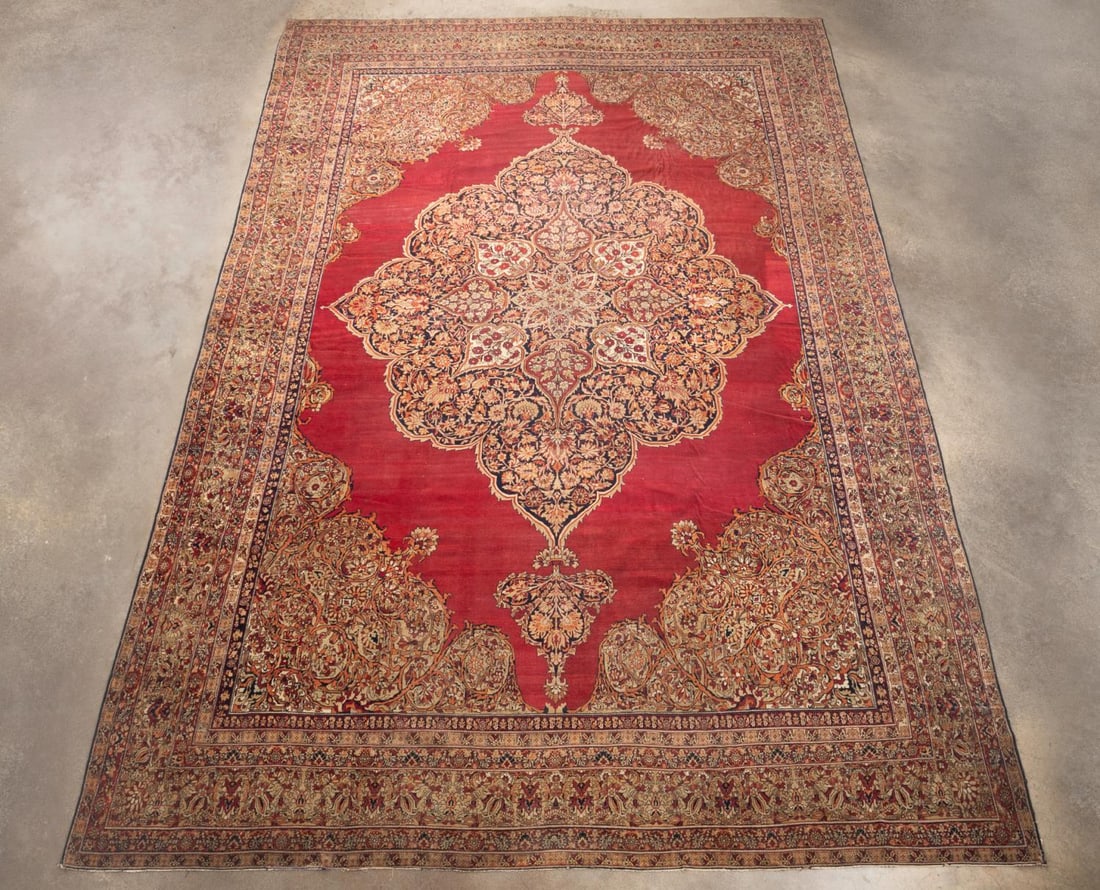 LARGE ANTIQUE PERSIAN HANDMADE LAVAR KERMAN RUG (1 of 4)