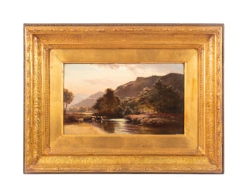 S. R. PERCY, 19TH C. PASTORAL RIVER LANDSCAPE O/C