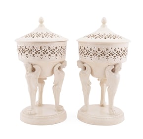 PAIR OF LEEDS POTTERY CREAMWARE POTPOURRIS