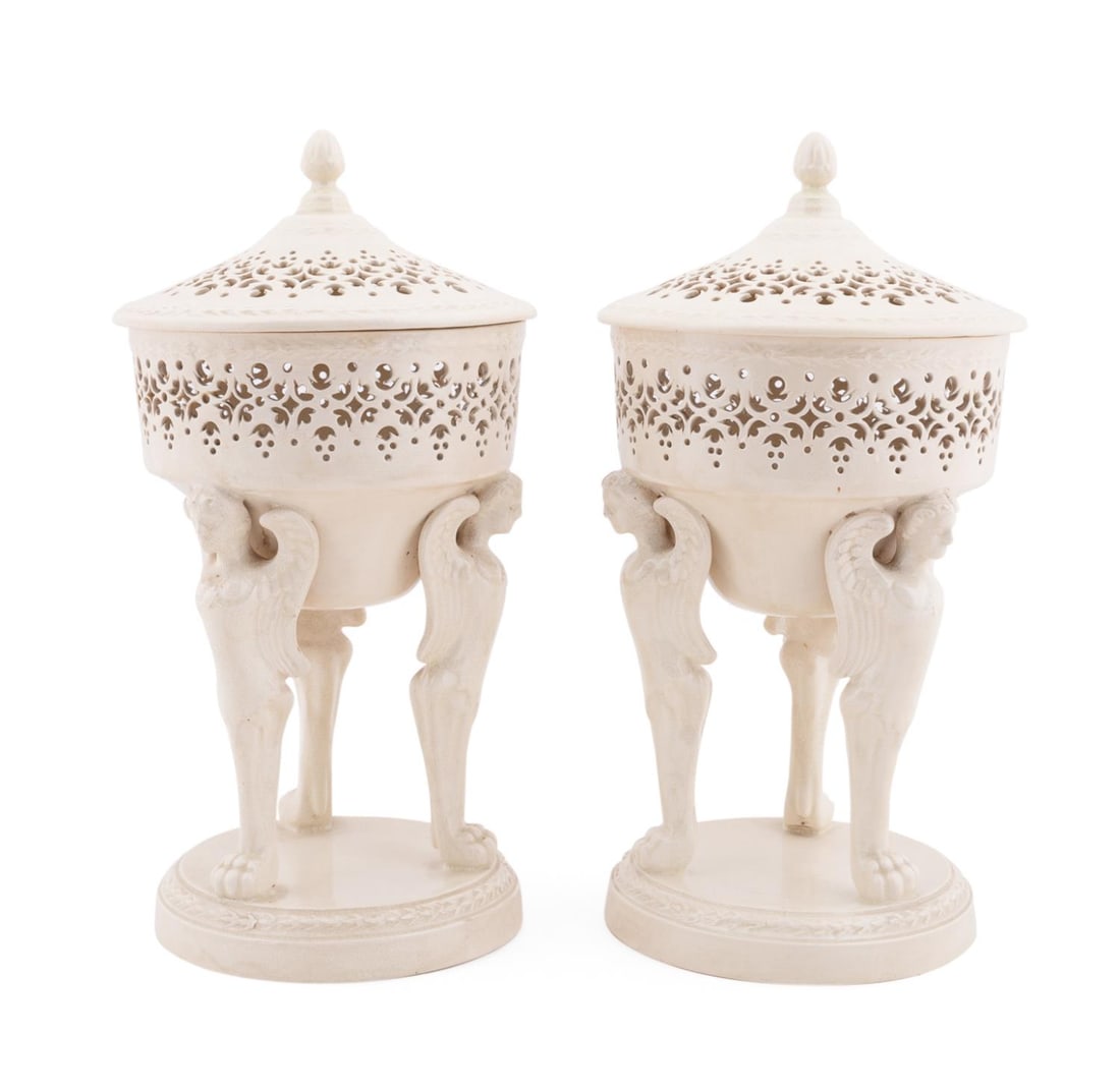 PAIR OF LEEDS POTTERY CREAMWARE POTPOURRIS (1 of 8)