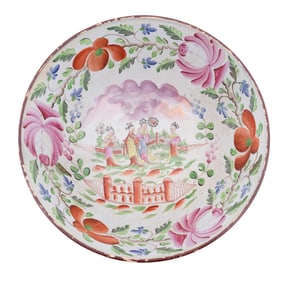 ENGLISH PEARLWARE GAUDY DUTCH FLORAL BOWL