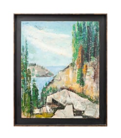 BEN SHUTE, COASTAL SCENE, OIL ON BOARD