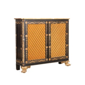 REGENCY STYLE PARCEL GILT AND EBONIZED CABINET