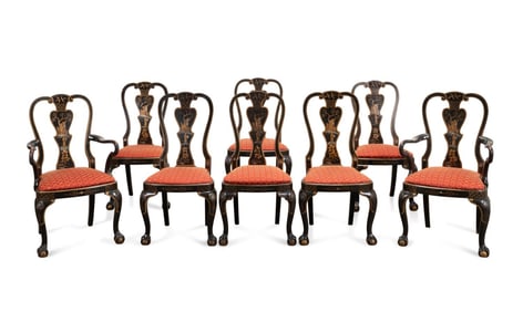 8 GEORGE II STYLE CHINOISERIE DINING CHAIRS