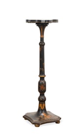 CHINOISERIE BLACK JAPANNED FIGURAL TORCHIERE