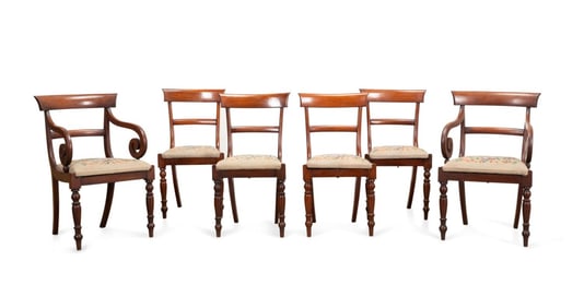SET SIX ENGLISH REGENCY MAHOGANY DINING CHAIRS