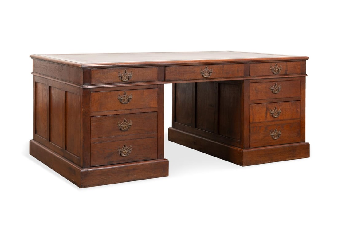 ENGLISH EXECUTIVE OAK PEDESTAL DESK (1 of 6)