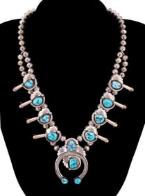 NATIVE AMERICAN TURQUOISE SQUASH BLOSSOM NECKLACE