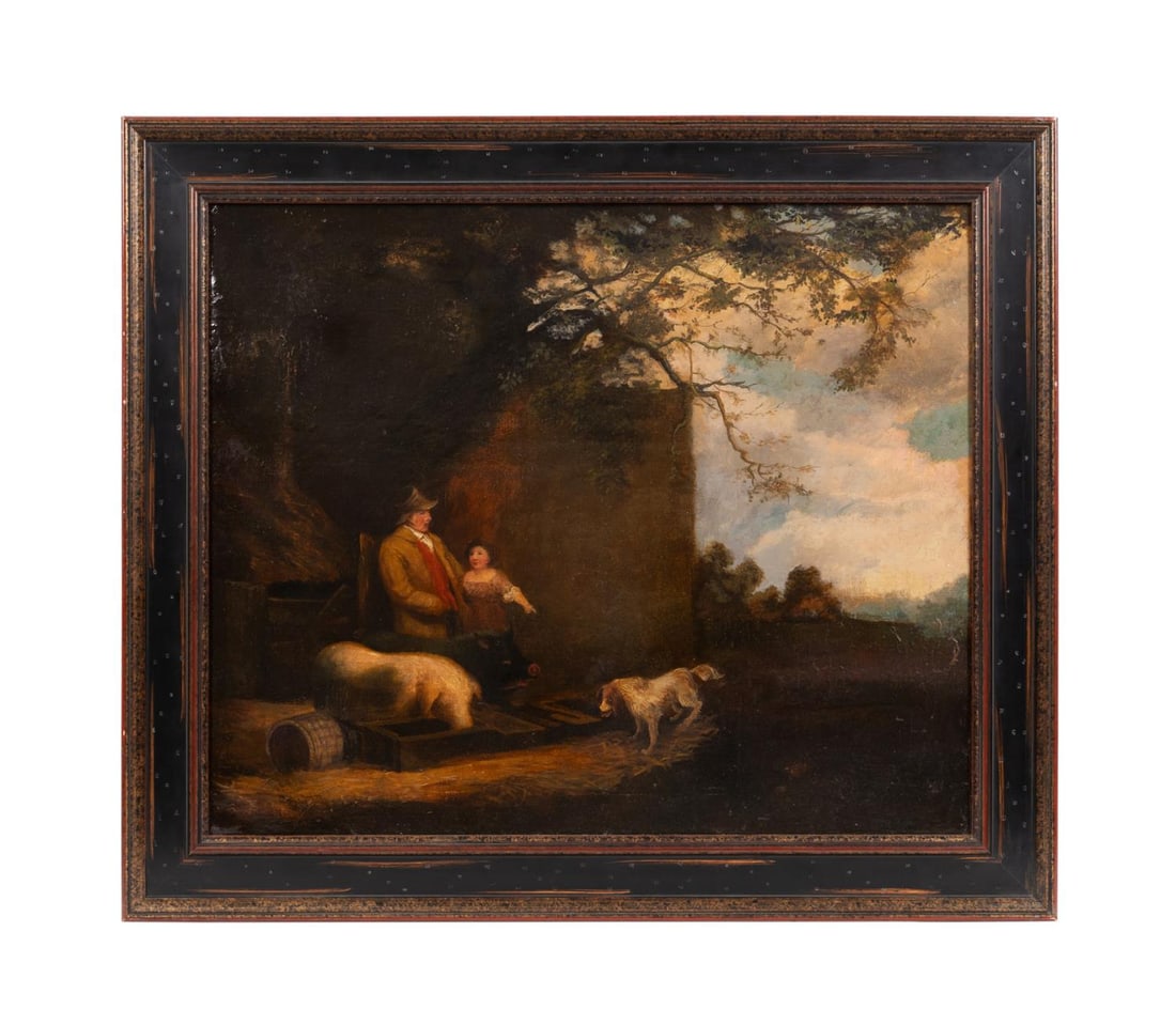 19TH C. ENGLISH SCHOOL OIL, BARNYARD GENRE SCENE (1 of 4)