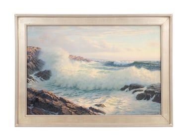 JOSEF M. ARENTZ SEASCAPE OIL ON CANVAS 1946