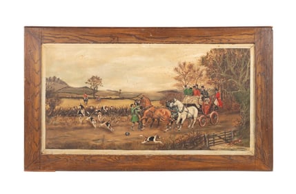 FRED LAUGHTON HUNT SCENE OIL ON CANVAS