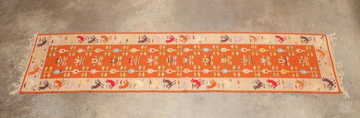 ROMANIAN KILIM RUNNER RUG WITH BIRDS