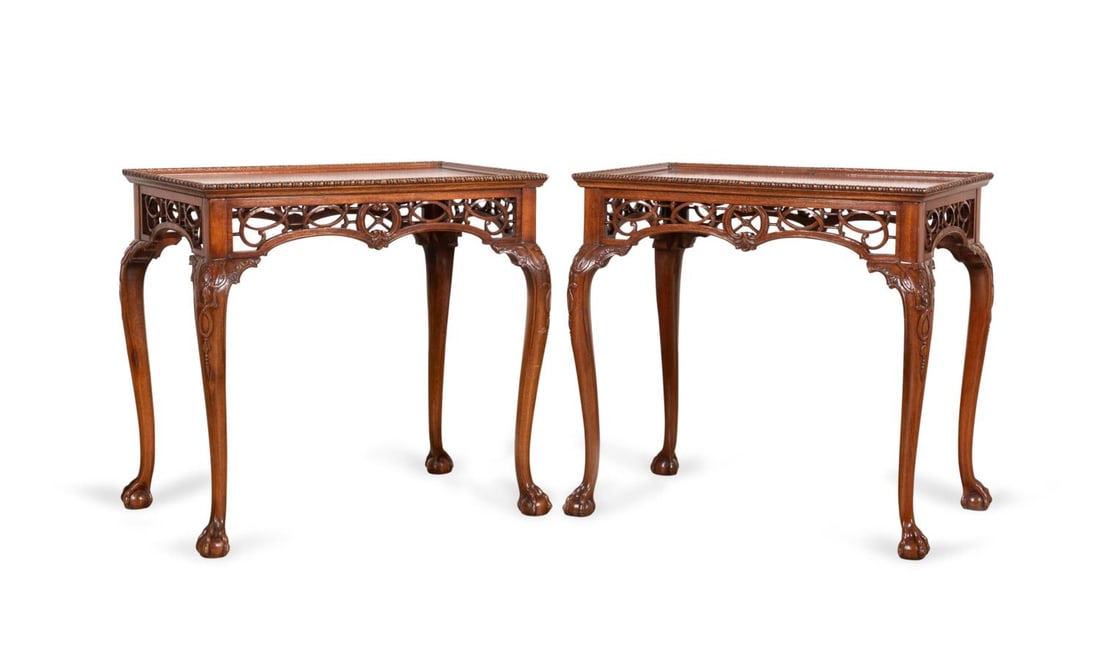 PAIR OF MAHOGANY CHIPPENDALE STYLE END TABLES (1 of 7)