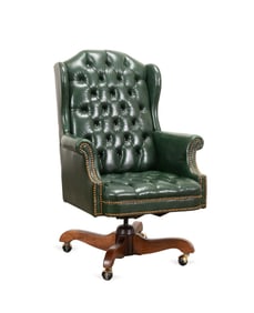 GREEN TUFTED LEATHER EXECUTIVE ROLLING DESK CHAIR