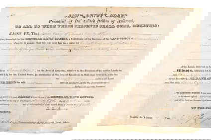 JOHN QUINCY ADAMS SIGNED LAND PURCHASE ILLINOIS