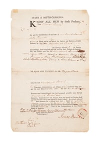 ANTEBELLUM SLAVE TRADE DOCUMENT FROM S. CAROLINA