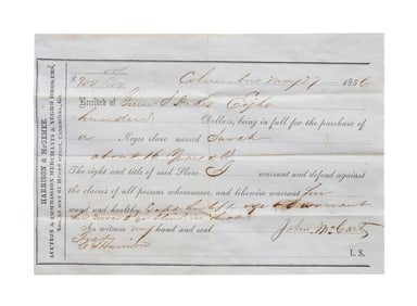 1856 GEORGIA SLAVE BROKERS BILL OF SALE