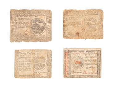 FOUR DIFFERENT CONTINENTAL CURRENCY NOTES 1776-79