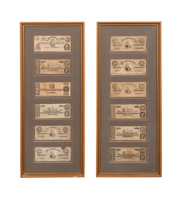 TWO GROUPS OF FRAMED CONFEDERATE STATES CURRENCY