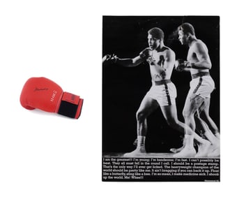 2 MUHAMMAD ALI SIGNED ITEMS GLOVE AND POSTER